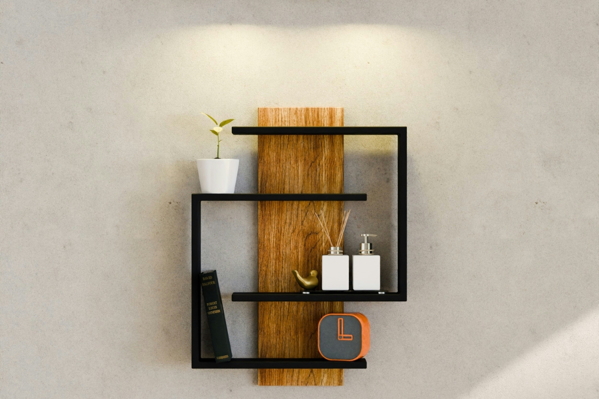 Oversized wall art hung at eye level above a living room sofa
