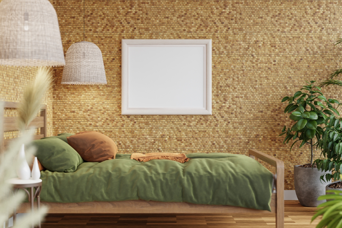 Low-VOC paints and finishes used in a modern eco-friendly bedroom