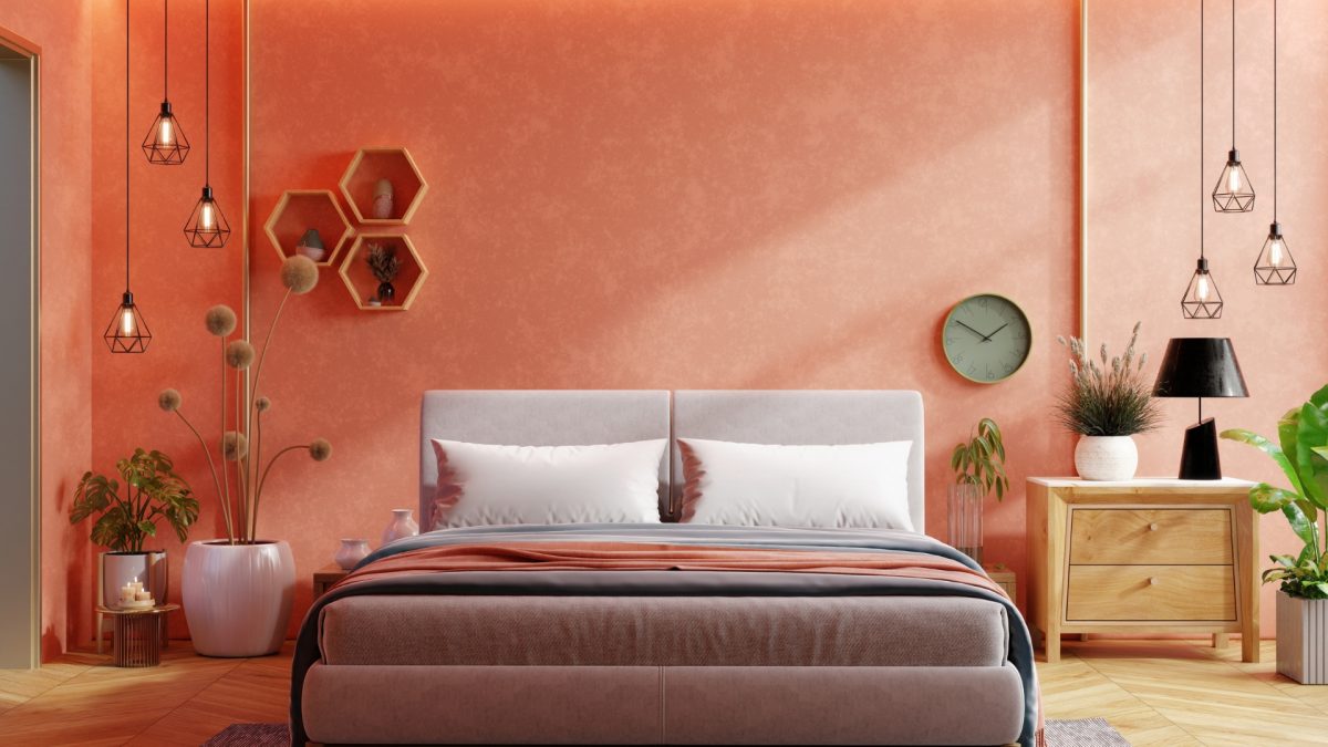 Mood-boosting bedroom styled with soft colors, layered lighting, and cozy textures