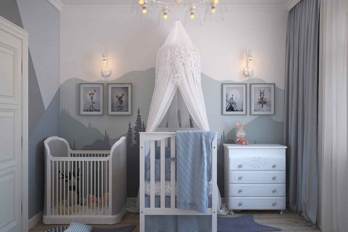 Montessori-inspired kids bedroom with wooden furniture, woven baskets, cotton bedding, and neutral natural textures creating a warm cozy space