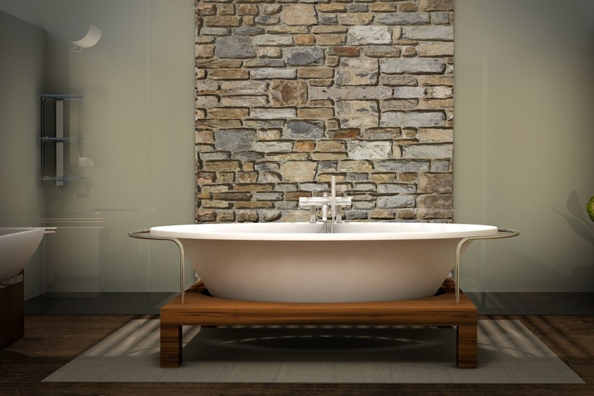 apandi bathroom with fern on floating vanity