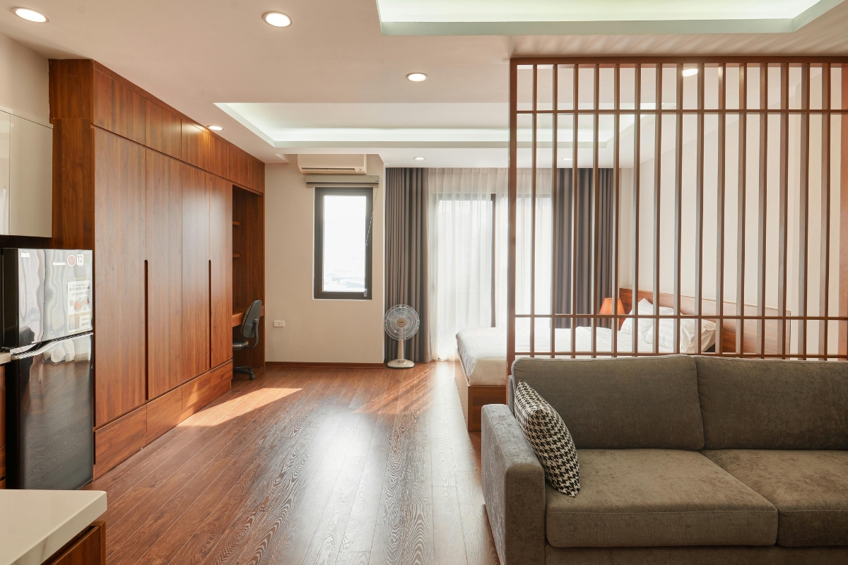 Summer living room with open layout and natural sunlight
