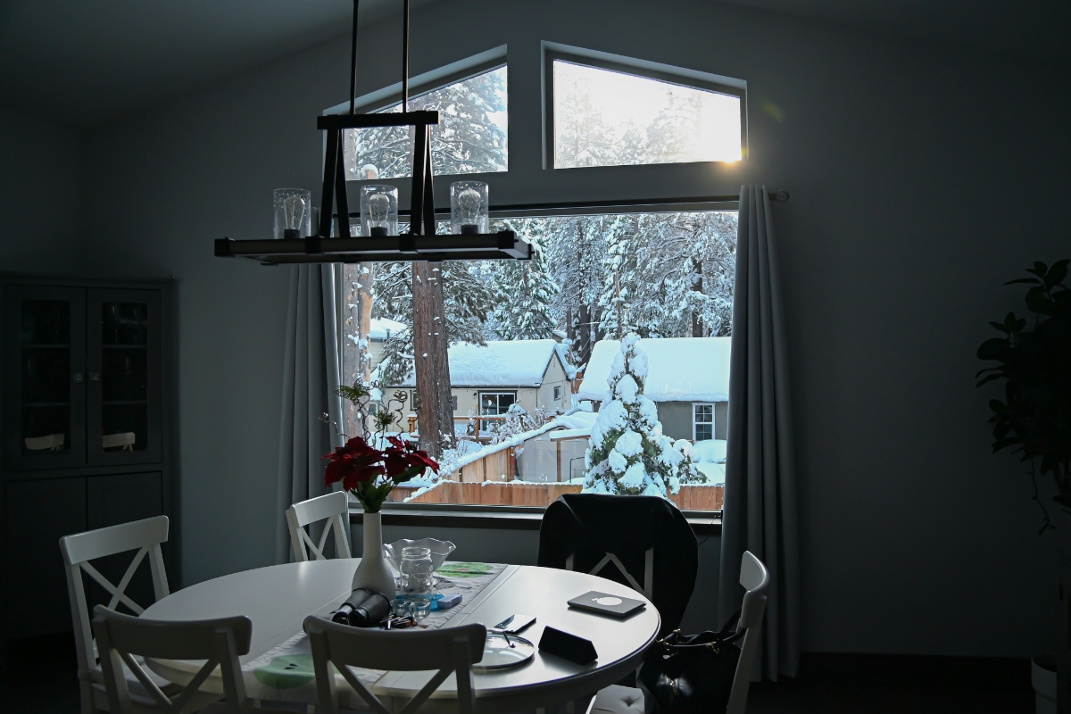 Living room with soft warm lighting creating a cozy winter atmosphere