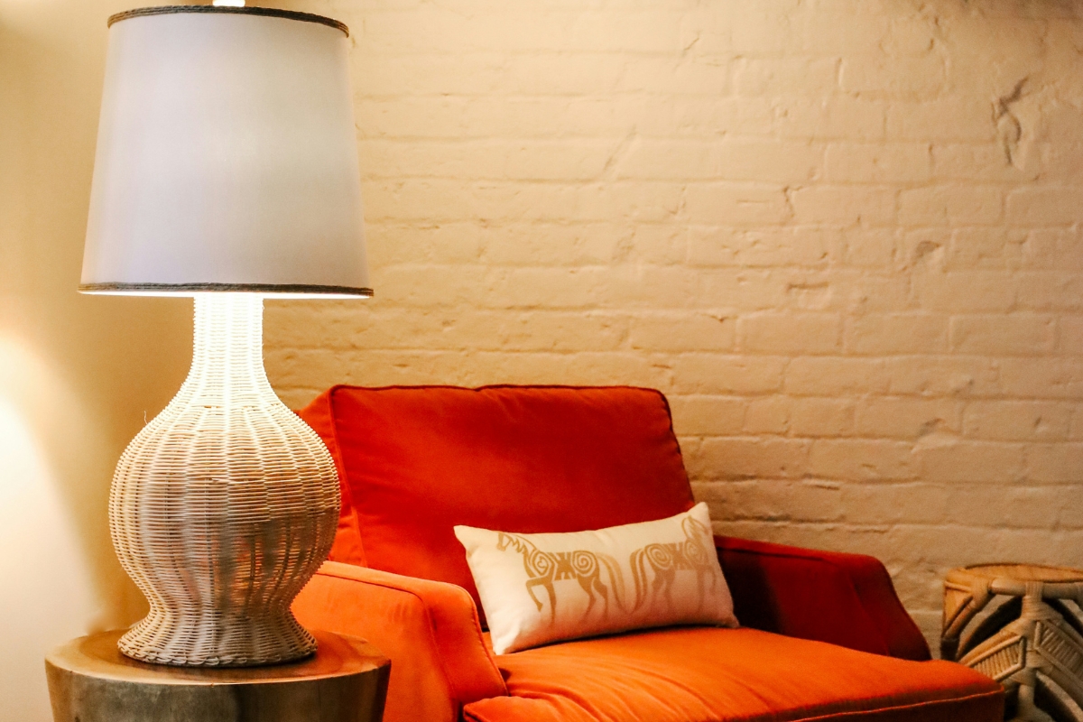 cozy fall living room with warm ambient lighting