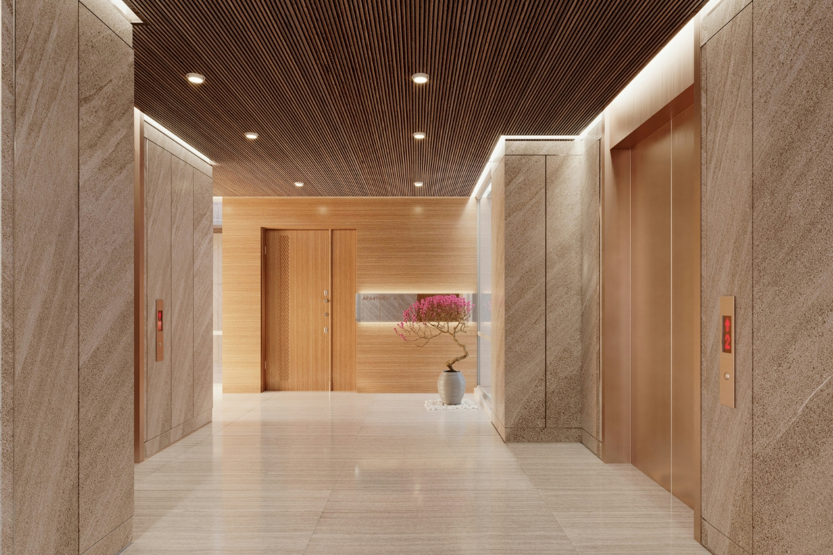 Biophilic interior design in residential space featuring indoor plants, natural wood furniture, stone textures, and large windows allowing natural light into a modern nature-inspired home.