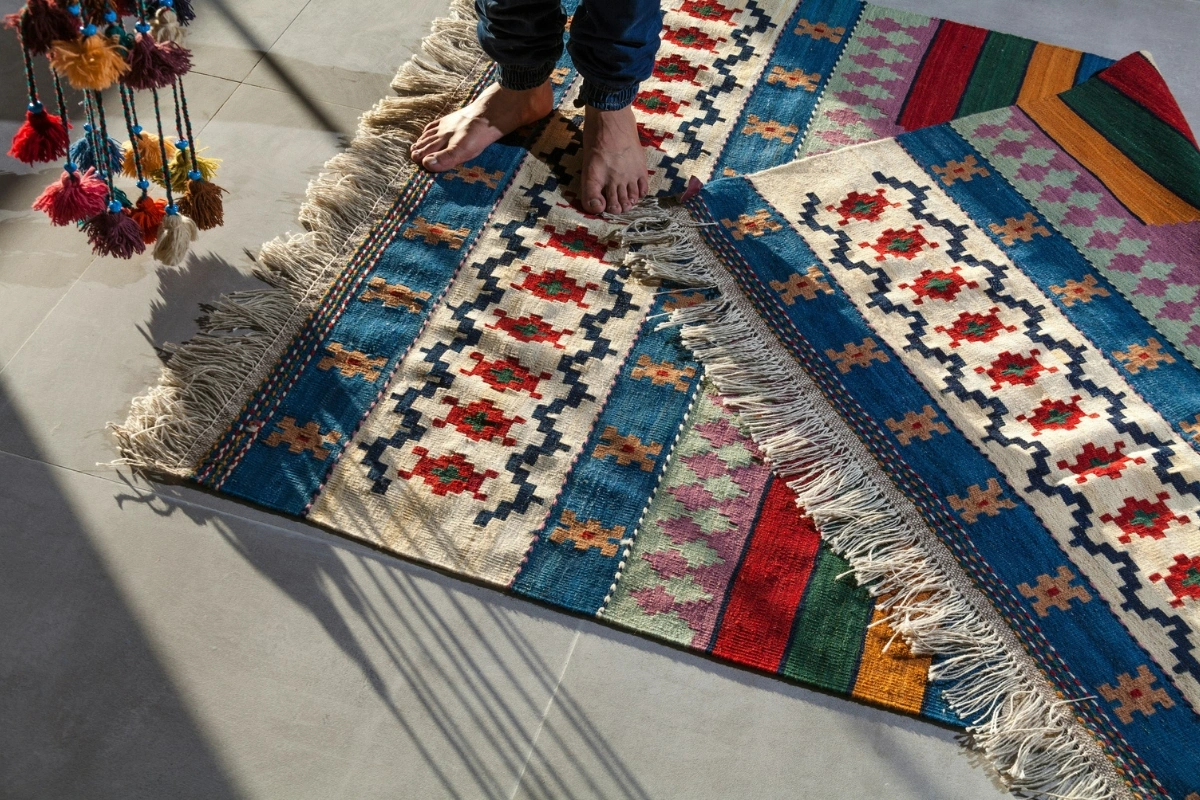 Dopamine decor rug with bright colors and bold patterns