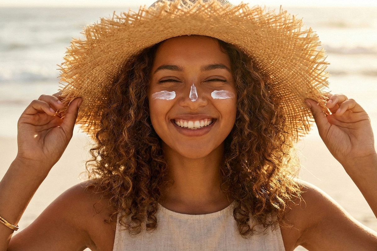 Ultra-light invisible sunscreen being applied for UV protection without white residue