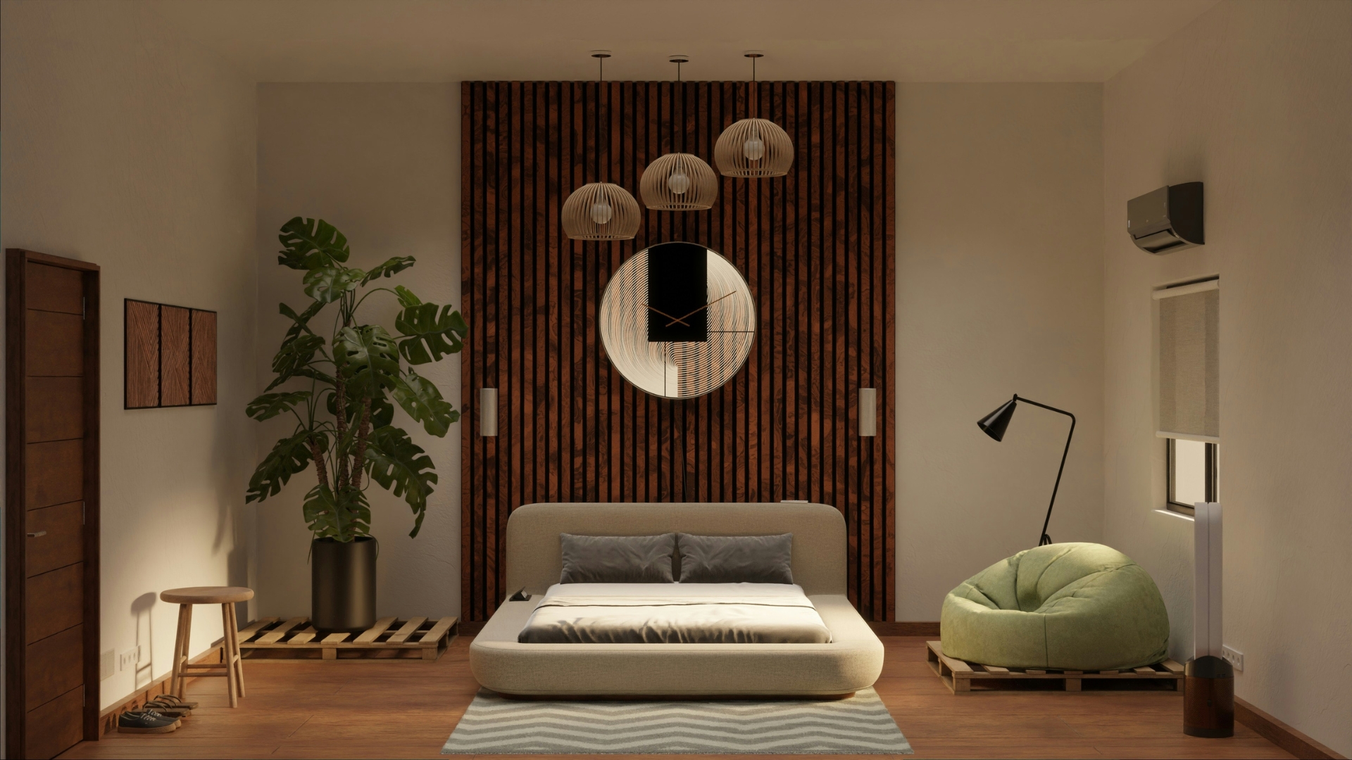 Modern Japandi interior design with natural wood and neutral colors
