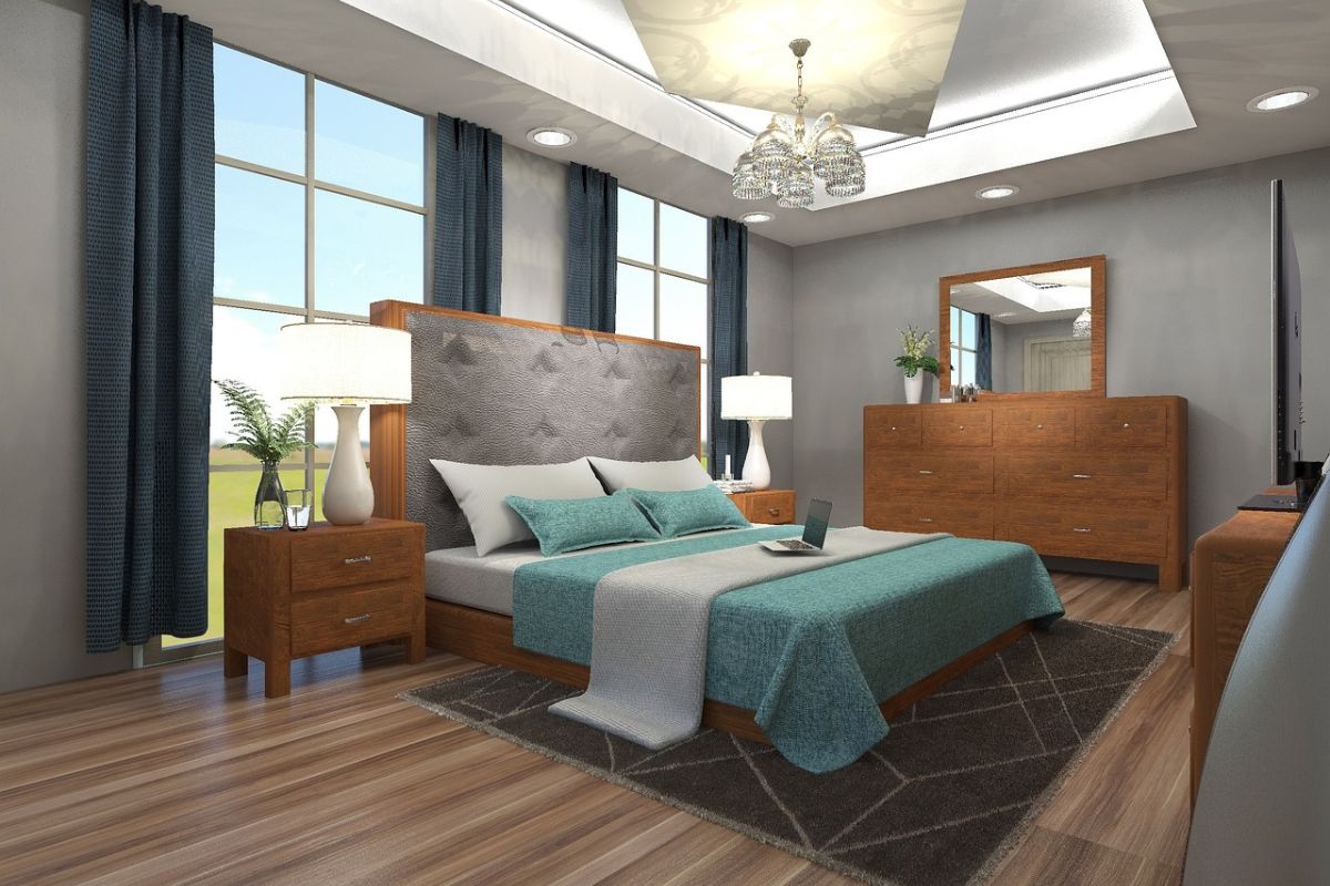 King size floor bed frame in modern minimalist bedroom