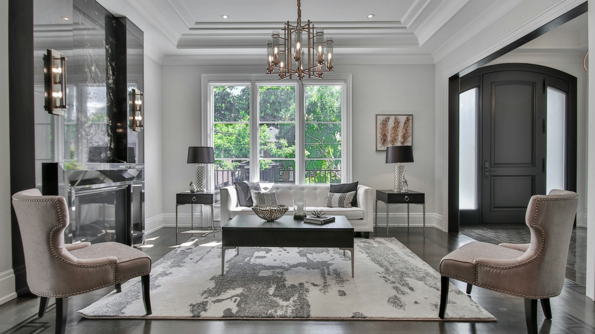 Quiet luxury home decor with oversized wall art in a modern luxury living room featuring neutral tones and elegant minimalist interior design