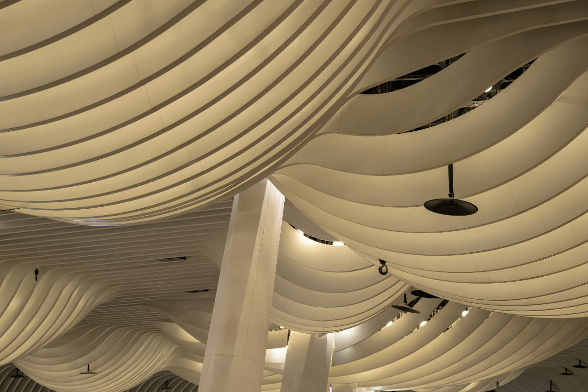 textured 3D ceiling panels in modern living room