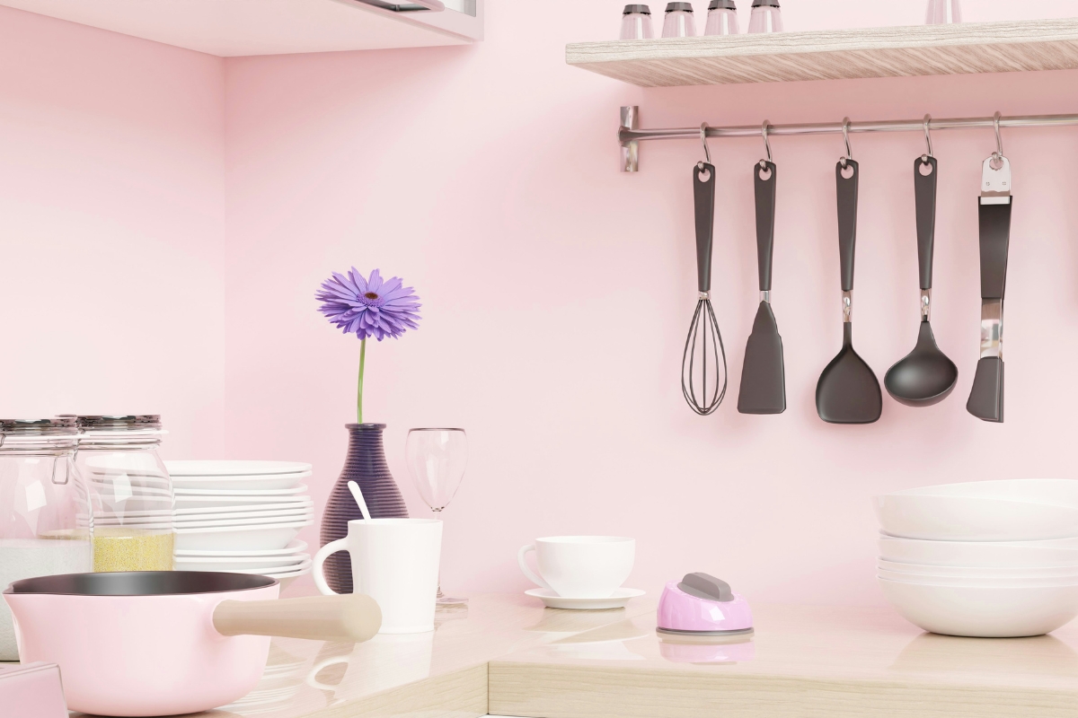 magnetic utensil storage on kitchen wall