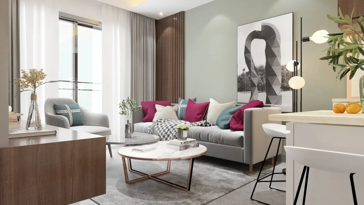 Emotional Interior Design living room with warm lighting and cozy textures