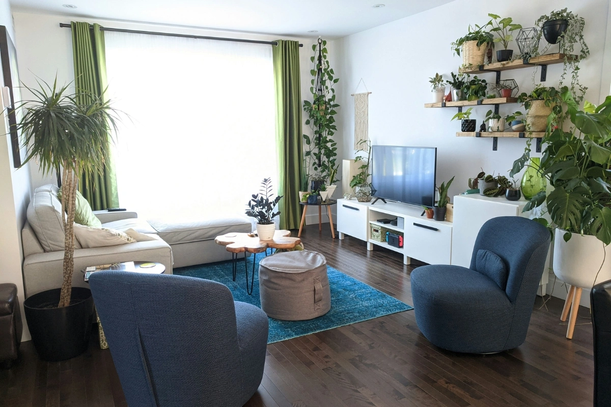 Floating Furniture Layout with sofa and chairs positioned away from walls creating balanced and spacious living room layout