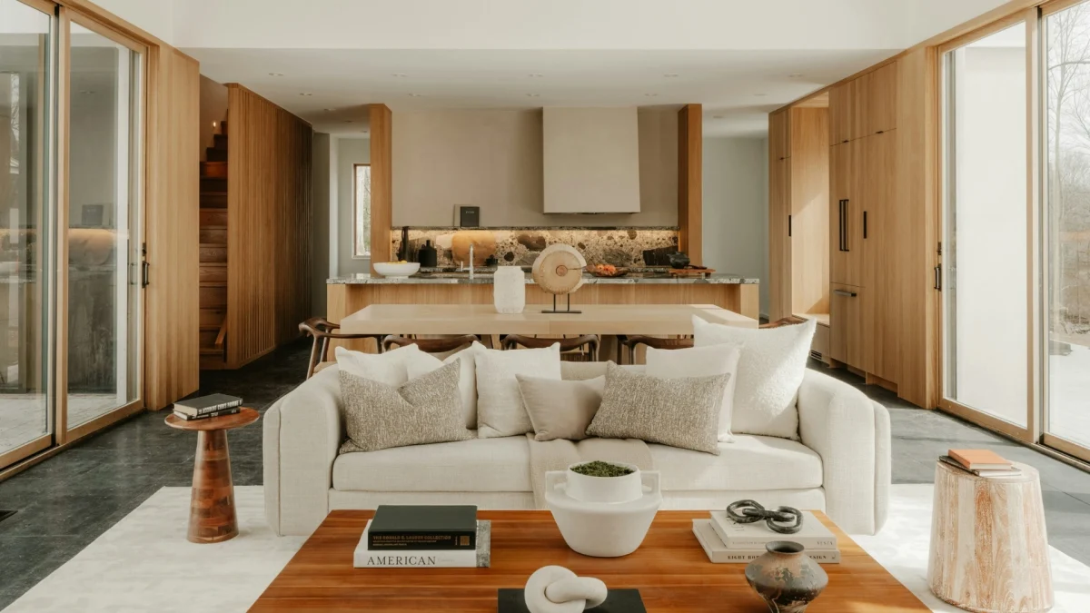 Slow Living Home Decor with neutral sofa and wooden table