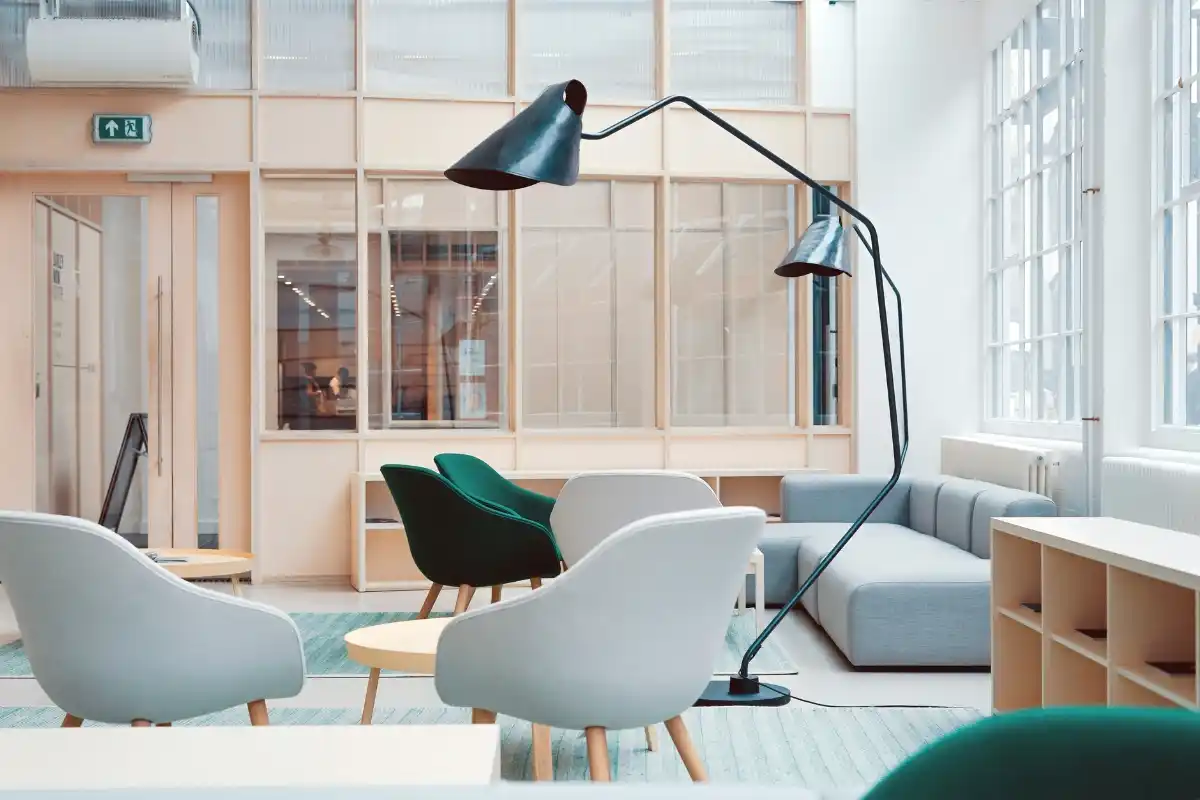Modern biophilic interior psychology workspace setup 