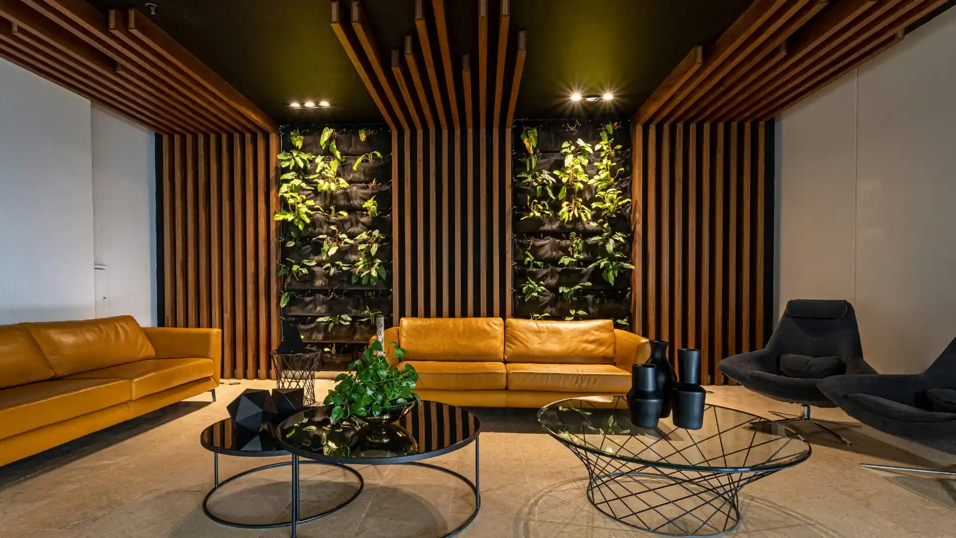 1. Biophilic interior psychology living room with plants and sunlight