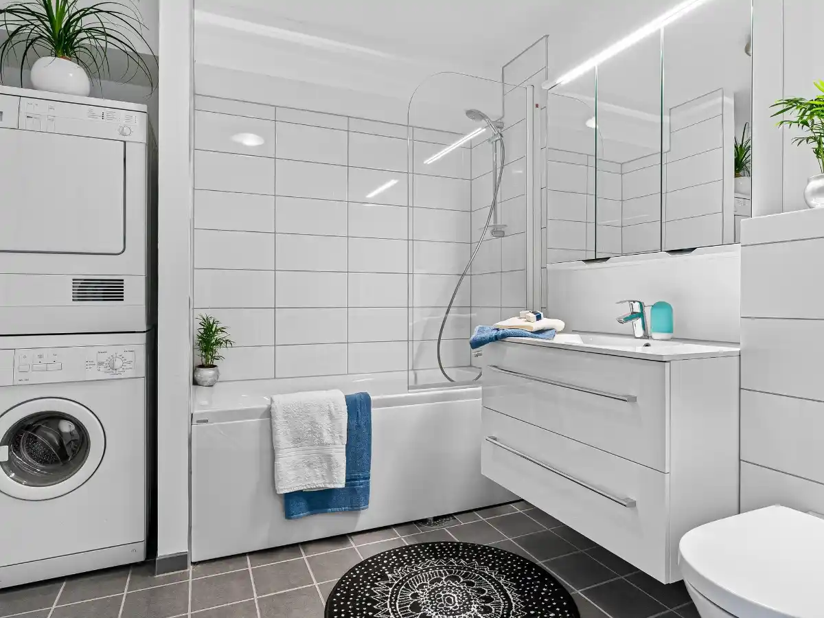 Small Apartment Decor Ideas on a Budget using warm bathroom lighting