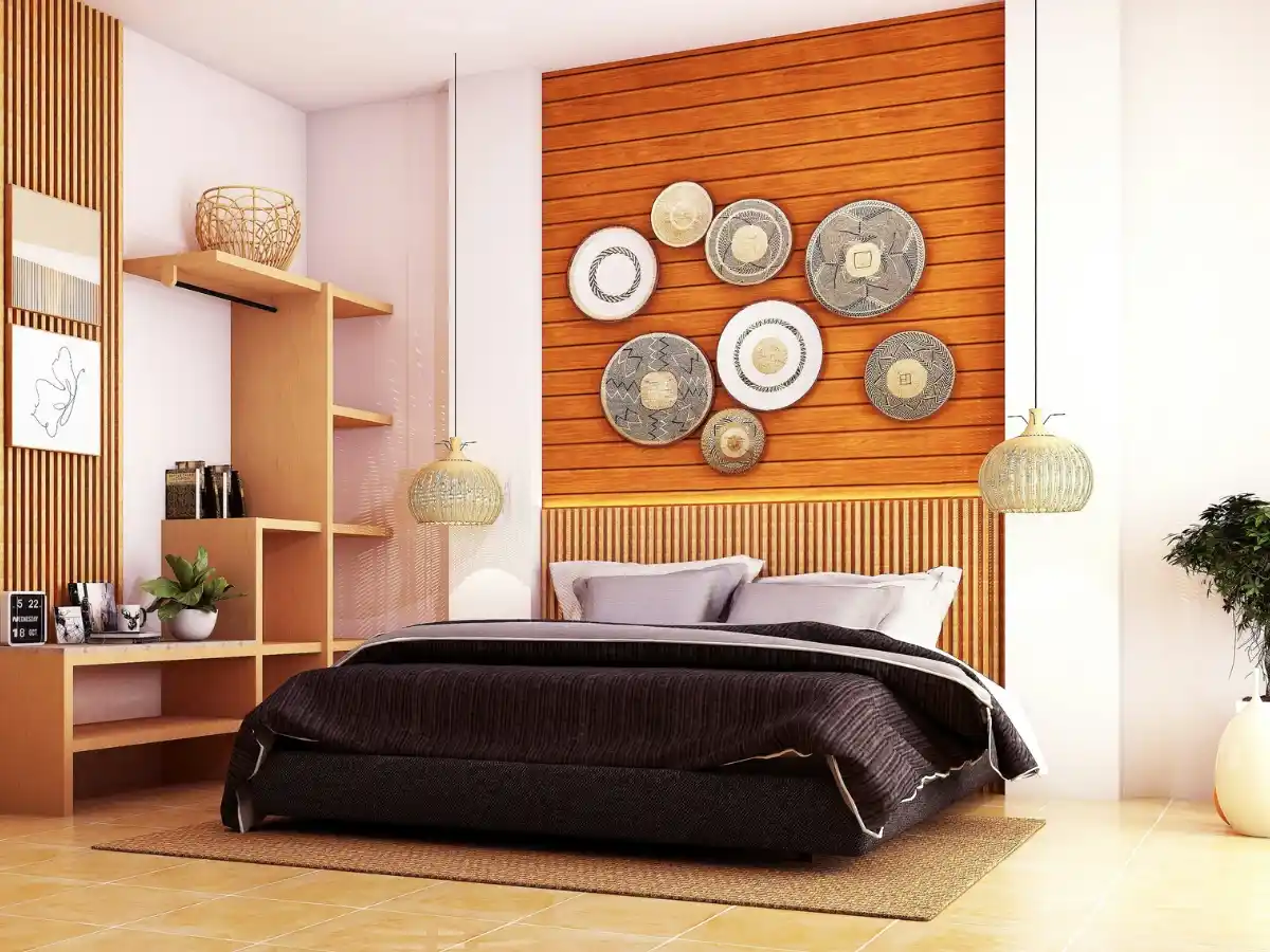 Modern bedroom with wall-mounted sconces and clean layout 