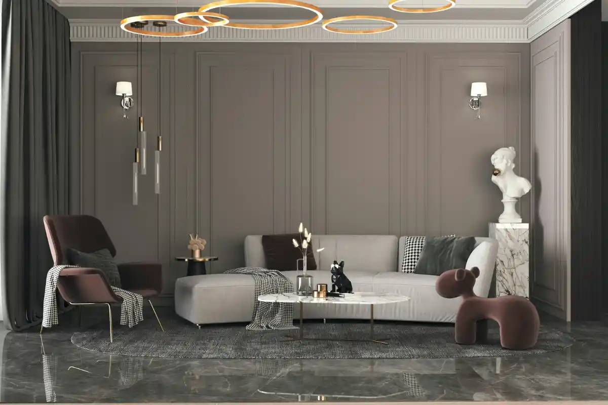Invisible luxury interior design modern living room with hidden lighting 