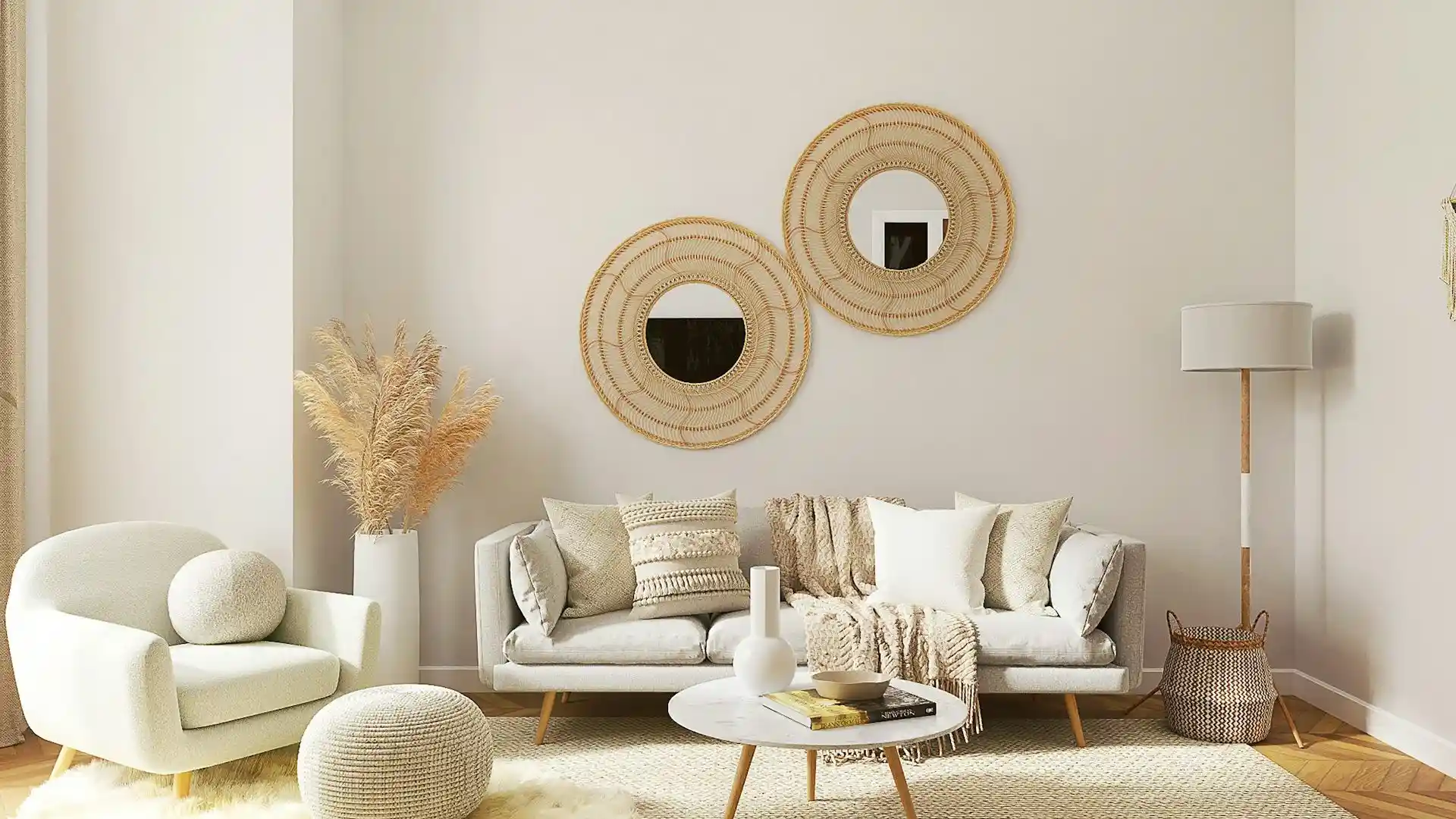 Small Living Room with a modern sofa, space-saving furniture, warm lighting, floating shelves, neutral colors, and stylish home décor.