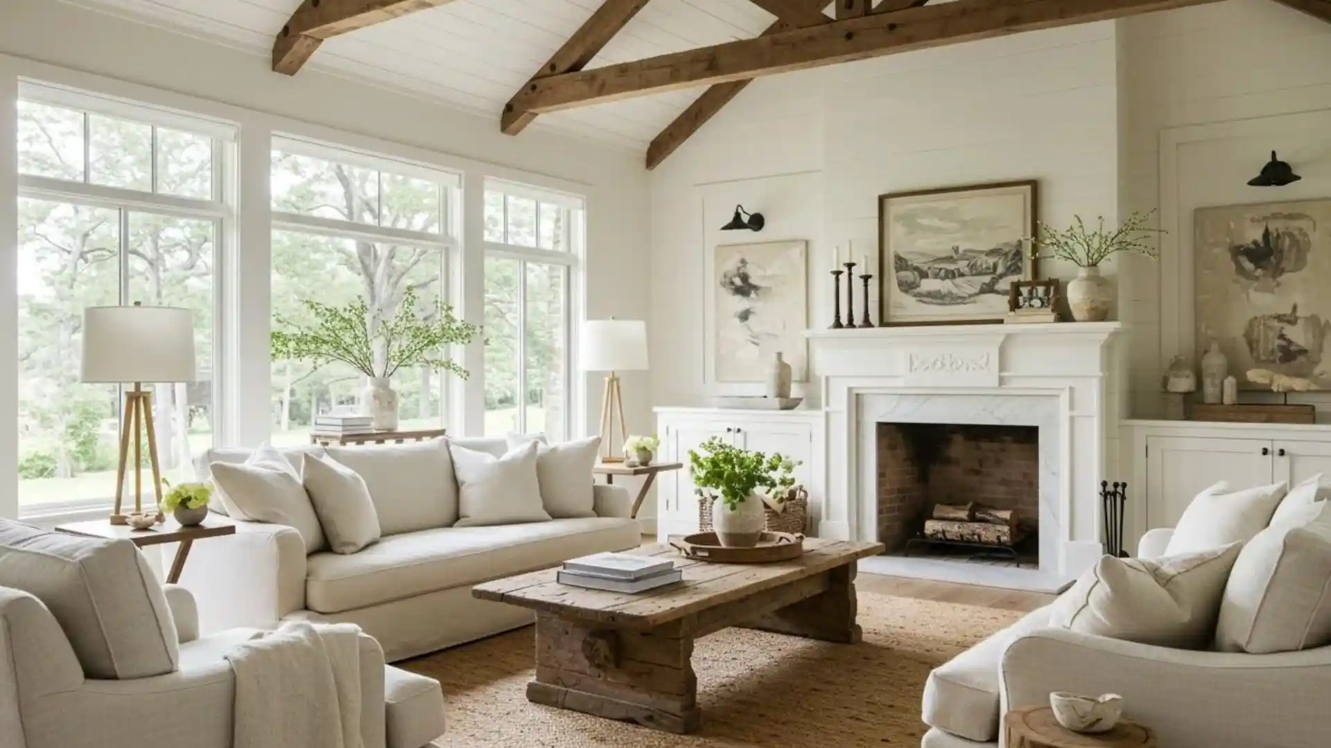 Modern Farmhouse Living Room Ideas with cozy neutral decor and rustic accents