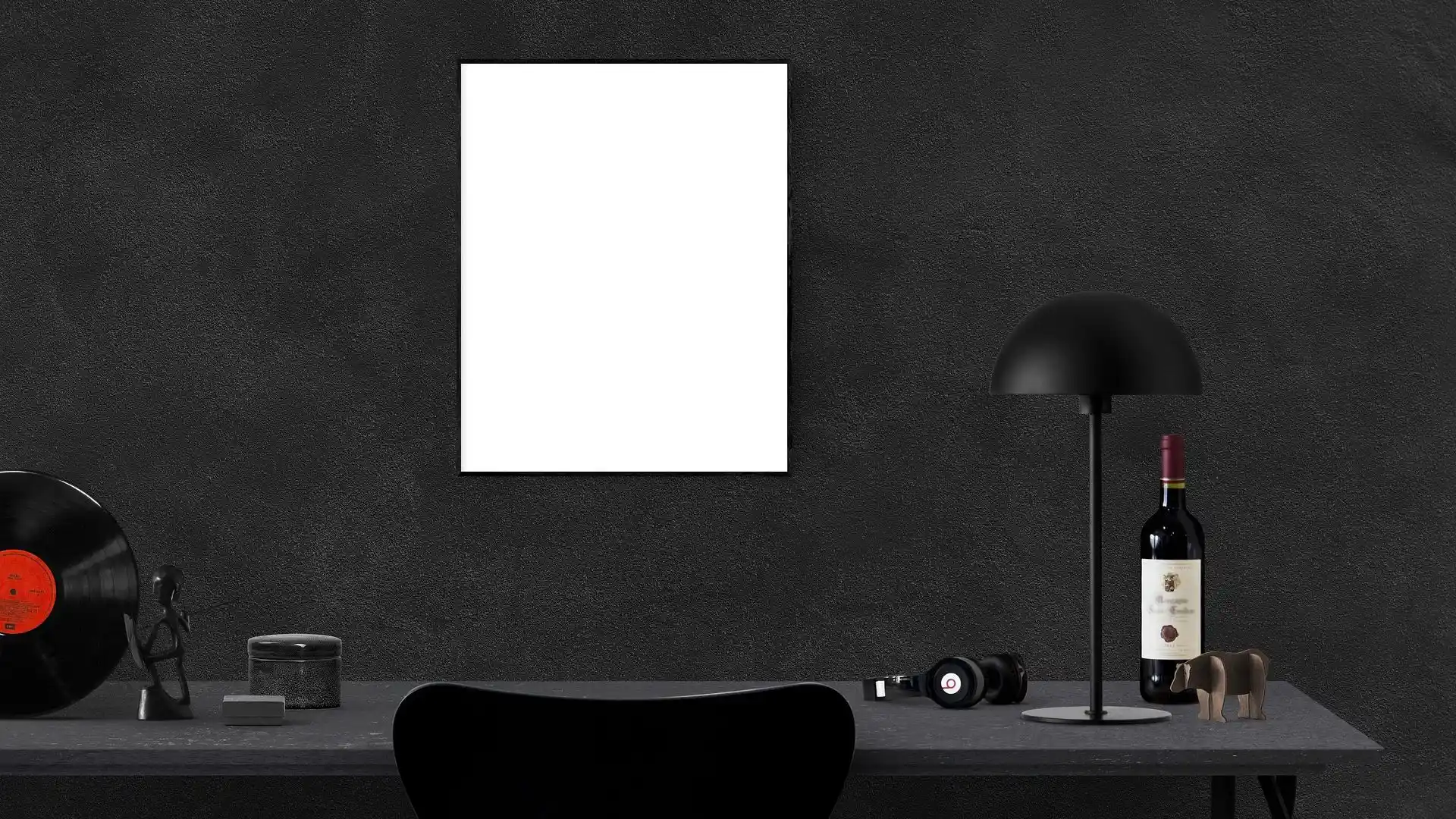 Large blank wall decorated with oversized art, shelves, and stylish home decor