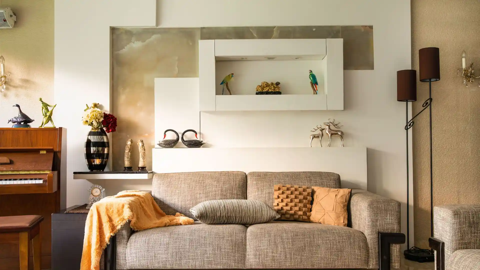 Living room decorating mistakes with poor furniture layout, clutter, lighting, and decor choices