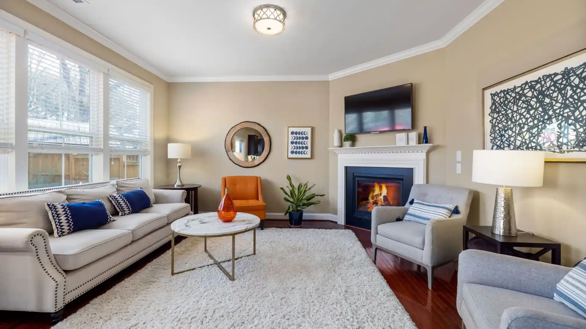 Living Room Rug Size Guide showing the right rug size for a balanced seating area