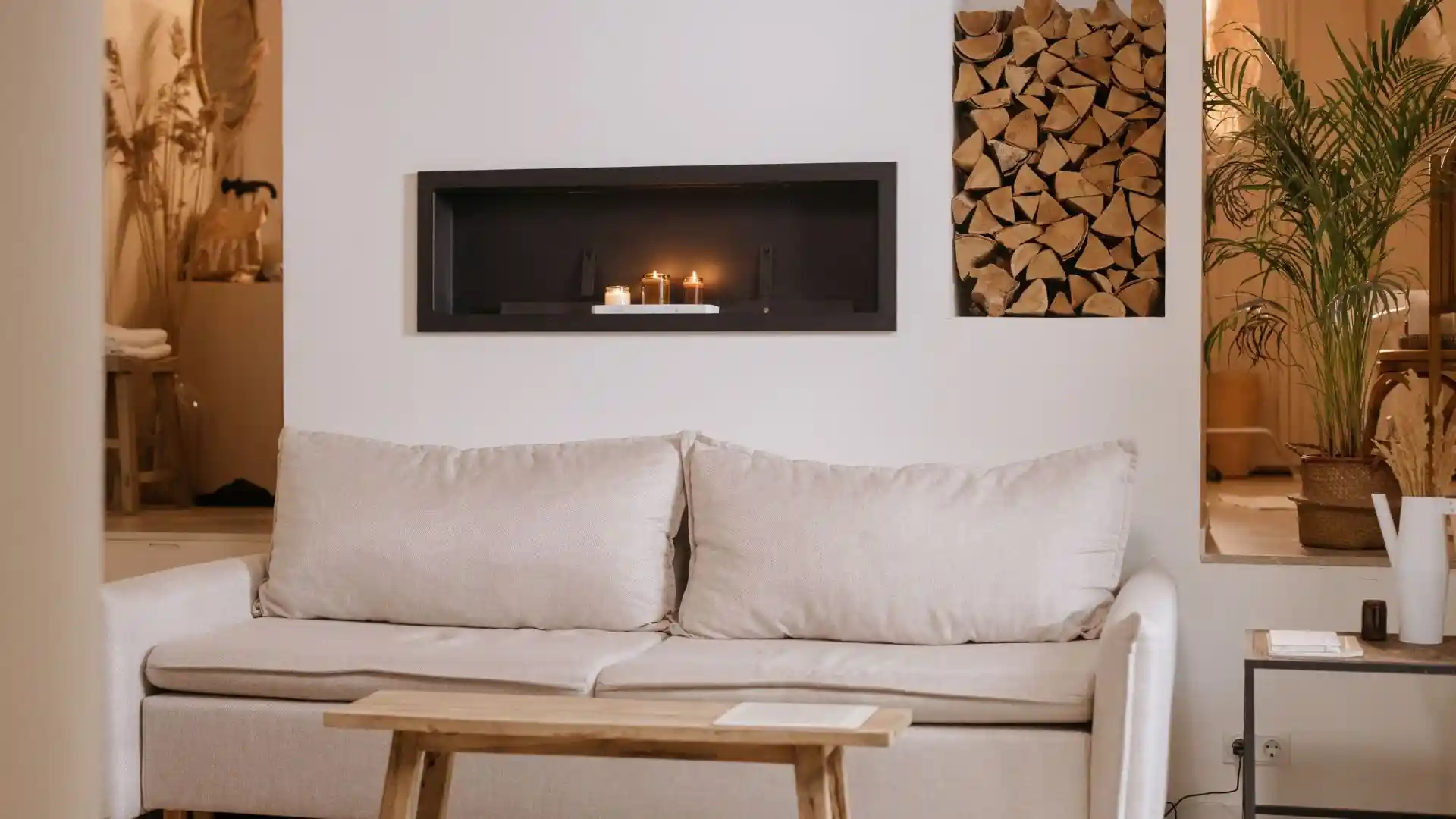Warm Neutral Home Decor with beige furnishings, natural wood accents, soft textiles, and cozy styling